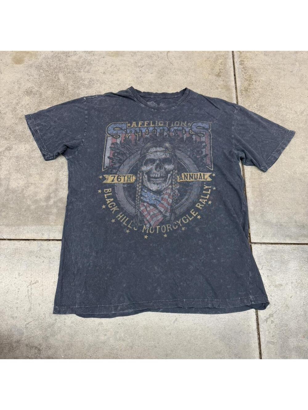 vintage affliction sturgis motorcycle rally faded black shirt size xl HAS HOLE